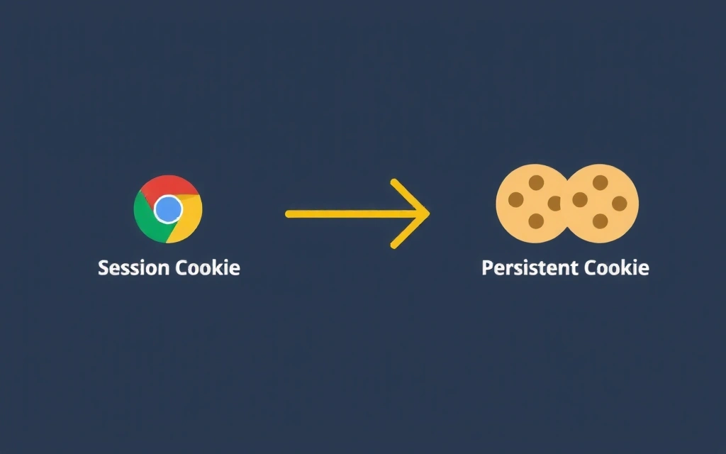 A visual timeline illustrating the lifecycle of session vs. persistent cookies, with icons for browser closing and deletion